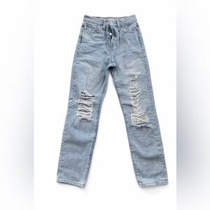 Levi’s Wedgie Straight Jeans 24 High Rise Distressed Light Wash